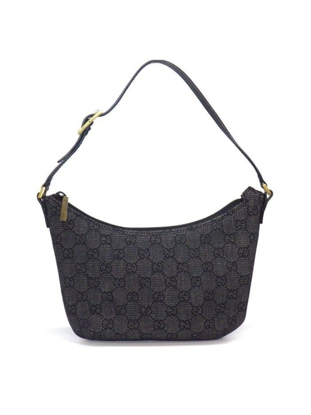 Gucci Shoulder Bag Black Gray GG Canvas Gold